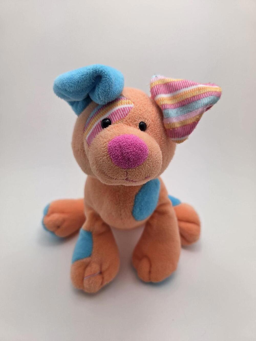 Vintage Webkinz Patchy Puppy Orange Blue Dog Plush without Tag/Code (8 inch)